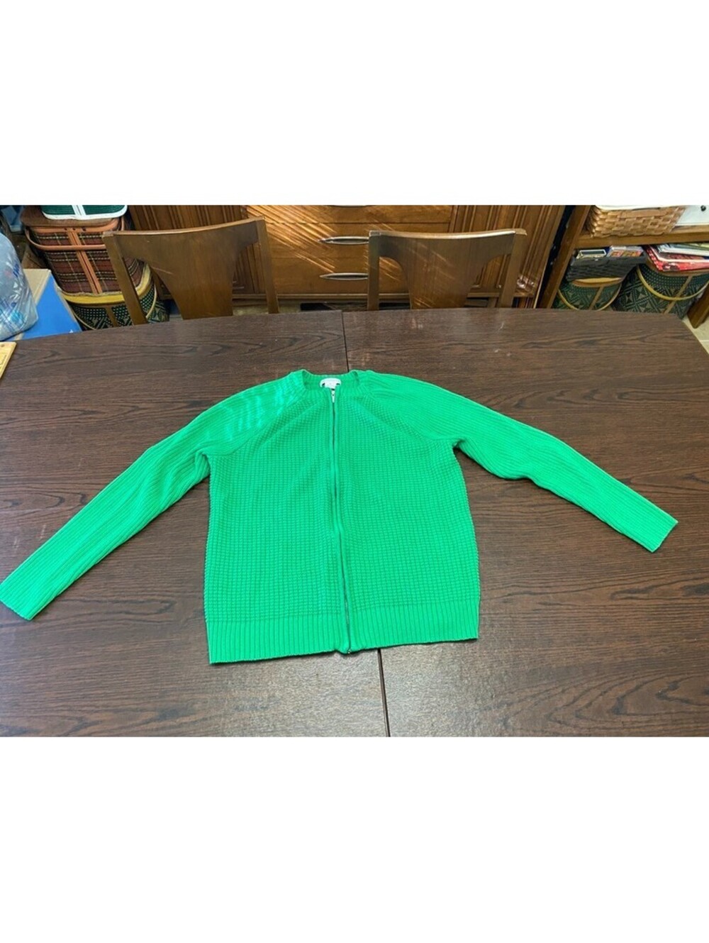 2 Vintage Liz Claiborne Sweaters Pullover Solid Green Stripe Large XL - Picture 14 of 16